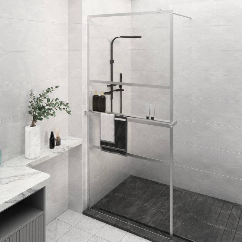 vidaXL Mampara ducha con estante vidrio ESG y aluminio cromo 80x195 cm vidaXL Mampara ducha con estante vidrio ESG y aluminio cromo 80x195 cm