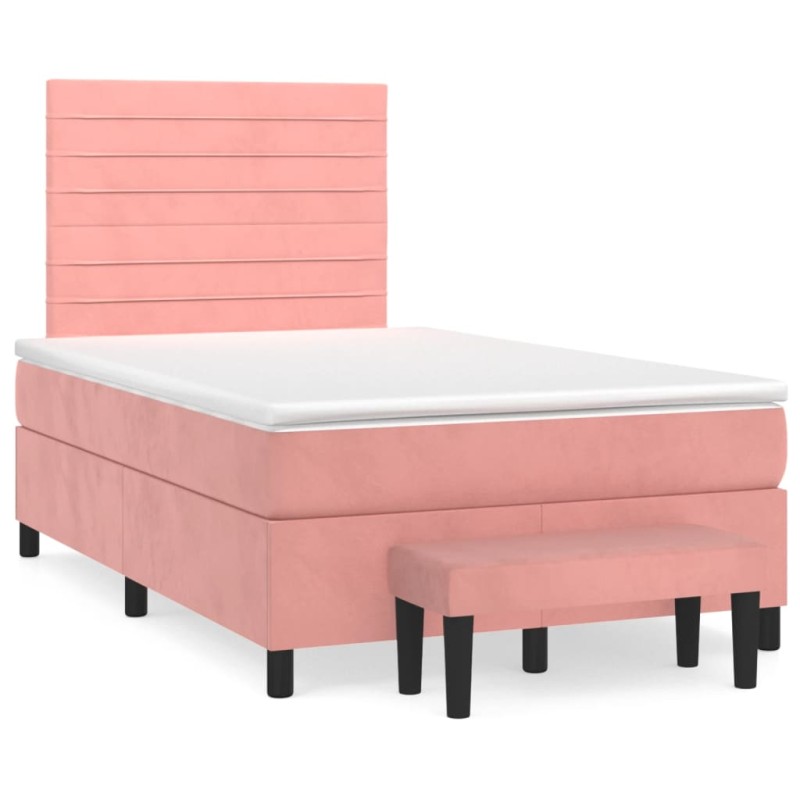 vidaXL Cama box spring con colchón terciopelo rosa 120x190 cm vidaXL Cama box spring con colchón terciopelo rosa 120x190 cm