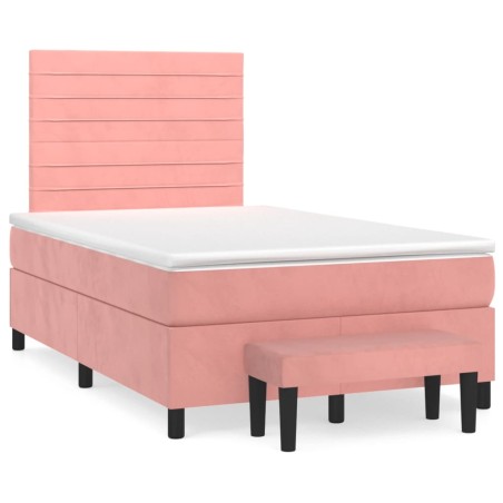 vidaXL Cama box spring con colchón terciopelo rosa 120x190 cm