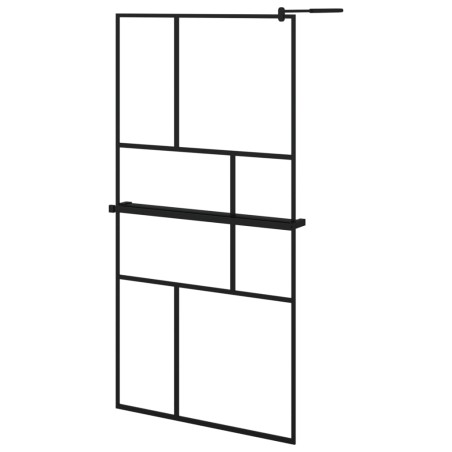 vidaXL Mampara ducha con estante vidrio ESG y aluminio negro 100x195cm