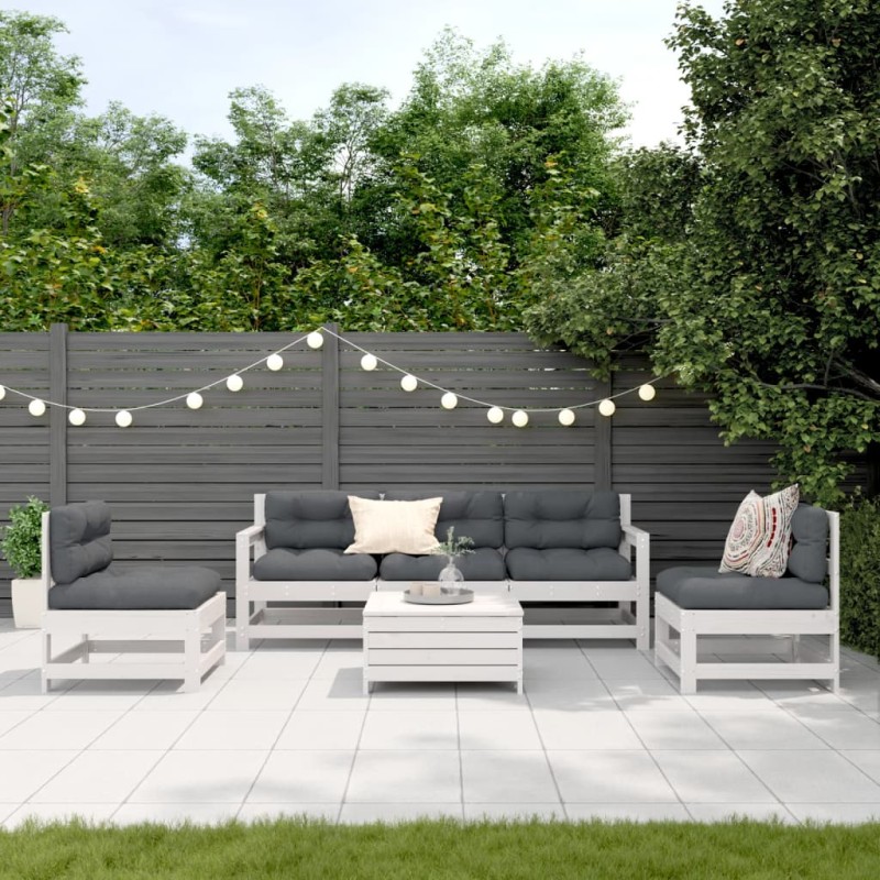 vidaXL Set muebles jardín 6 pzas con cojines madera maciza pino blanco vidaXL Set muebles jardín 6 pzas con cojines madera maciza pino blanco