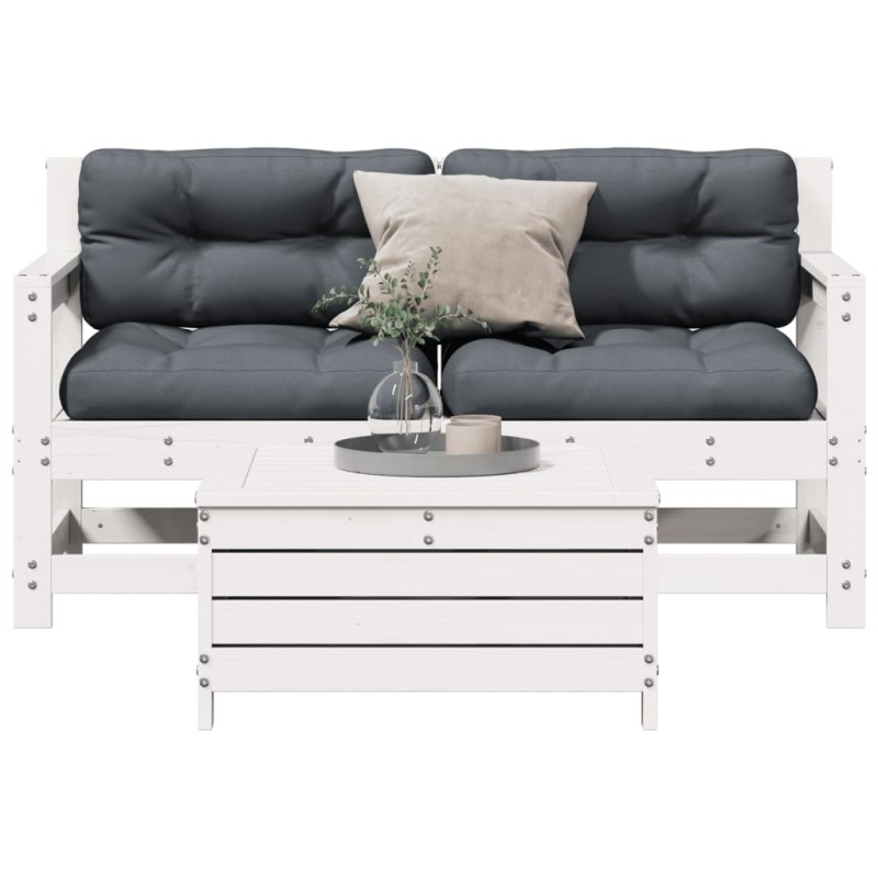 vidaXL Set de muebles de jardín 3 pzas con cojines madera pino blanco