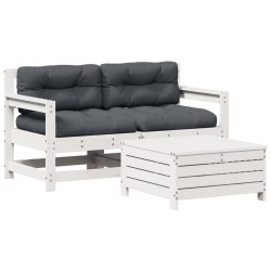 vidaXL Set de muebles de jardín 3 pzas con cojines madera pino blanco