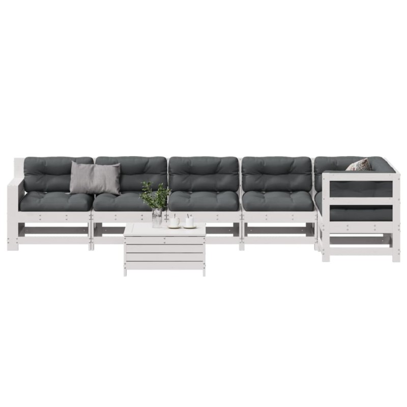 vidaXL Set muebles jardín 7 pzas con cojines madera maciza pino blanco vidaXL Set muebles jardín 7 pzas con cojines madera maciza pino blanco