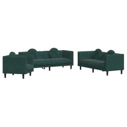 vidaXL Juego de sofás con cojines 3 piezas terciopelo verde oscuro