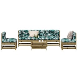 vidaXL Juego de muebles jardín 6 pzas y cojines madera pino impregnada