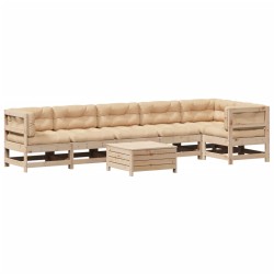 vidaXL Juego de muebles de jardín 7 pzas y cojines madera maciza pino