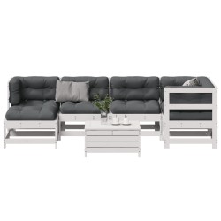 vidaXL Set muebles jardín 7 pzas con cojines madera maciza pino blanco