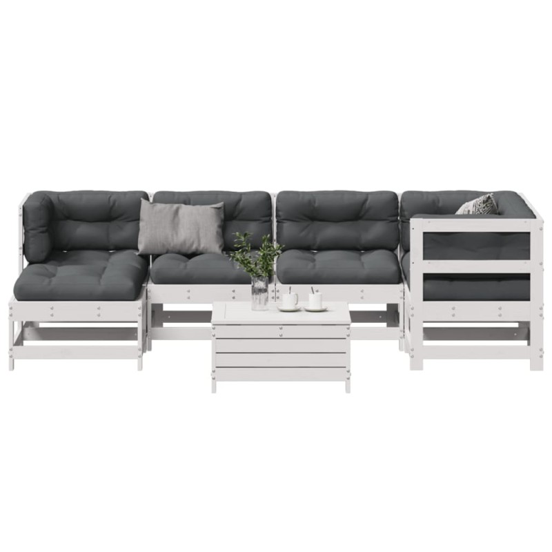 vidaXL Set muebles jardín 7 pzas con cojines madera maciza pino blanco vidaXL Set muebles jardín 7 pzas con cojines madera maciza pino blanco