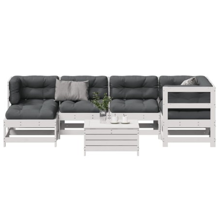 vidaXL Set muebles jardín 7 pzas con cojines madera maciza pino blanco