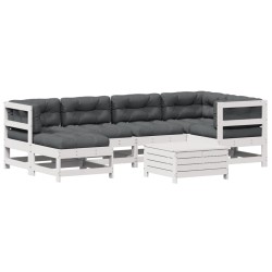 vidaXL Set muebles jardín 7 pzas con cojines madera maciza pino blanco