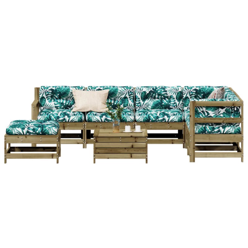 vidaXL Juego de muebles jardín 8 pzas y cojines madera pino impregnada