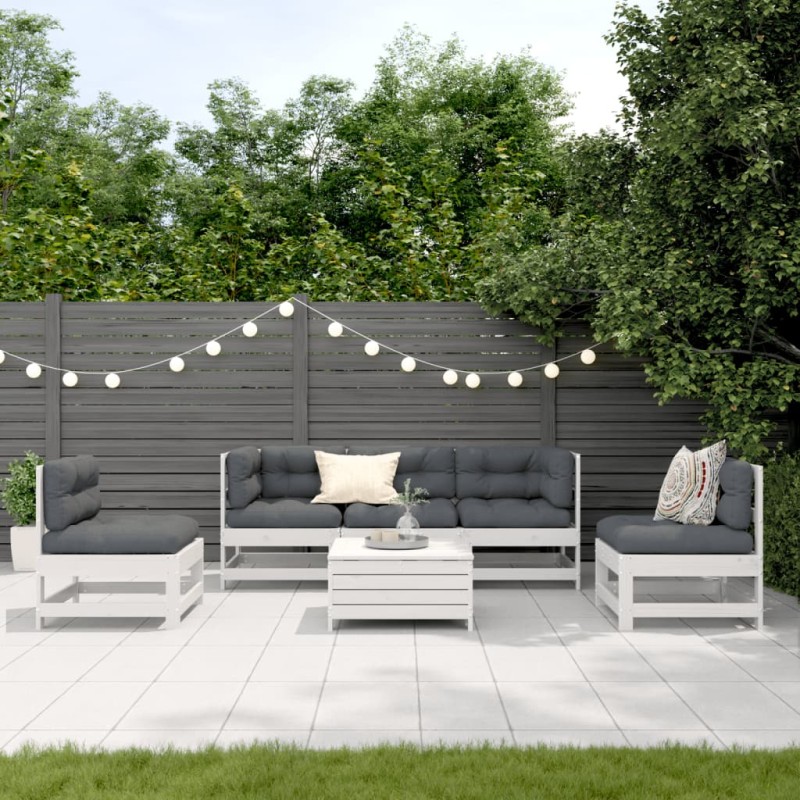 vidaXL Set muebles jardín 6 pzas con cojines madera maciza pino blanco vidaXL Set muebles jardín 6 pzas con cojines madera maciza pino blanco
