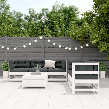 vidaXL Set muebles jardín 6 pzas con cojines madera maciza pino blanco