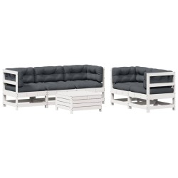 vidaXL Set muebles jardín 6 pzas con cojines madera maciza pino blanco