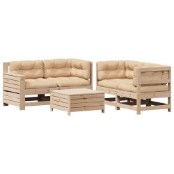 vidaXL Juego de muebles de jardín 5 pzas y cojines madera maciza pino