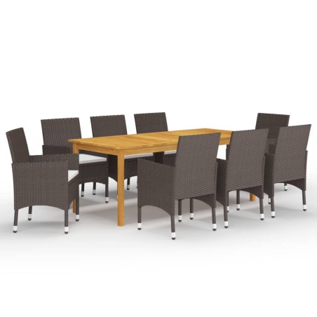 vidaXL Juego de comedor de jardín 9 piezas y cojines marrón