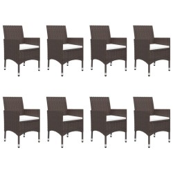 vidaXL Juego de comedor de jardín 9 piezas y cojines marrón