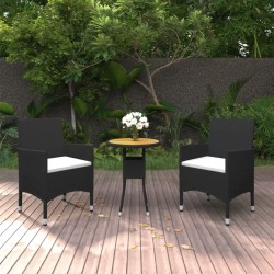 vidaXL Set de bistró jardín 3 pzas ratán sintético madera maciza negro