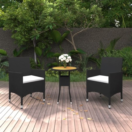 vidaXL Set de bistró jardín 3 pzas ratán sintético madera maciza negro