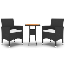 vidaXL Set de bistró jardín 3 pzas ratán sintético madera maciza negro