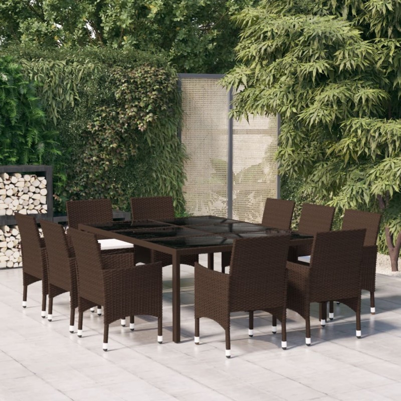 vidaXL Juego de comedor de jardín 11 piezas ratán sintético marrón vidaXL Juego de comedor de jardín 11 piezas ratán sintético marrón