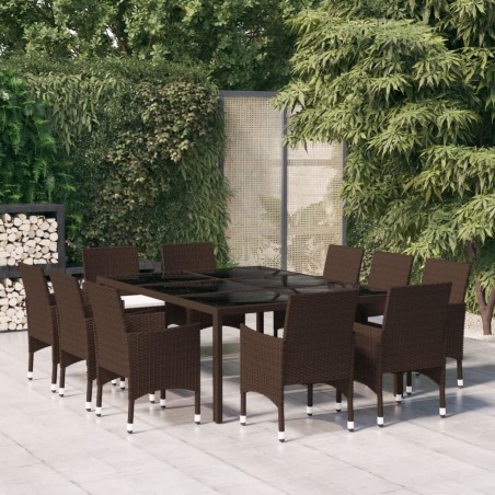 vidaXL Juego de comedor de jardín 11 piezas ratán sintético marrón