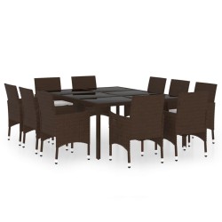 vidaXL Juego de comedor de jardín 11 piezas ratán sintético marrón
