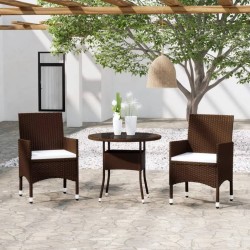 vidaXL Set de bistró de jardín 3 pzas ratán PE vidrio templado marrón