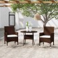 vidaXL Set de bistró de jardín 3 pzas ratán PE vidrio templado marrón