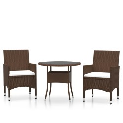vidaXL Set de bistró de jardín 3 pzas ratán PE vidrio templado marrón