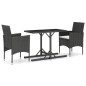 vidaXL Set de comedor de jardín 3 pzas ratán PE vidrio templado negro vidaXL Set de comedor de jardín 3 pzas ratán PE vidrio templado negro