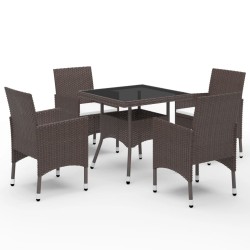 vidaXL Set de comedor de jardín 5 pzas ratán PE vidrio templado marrón
