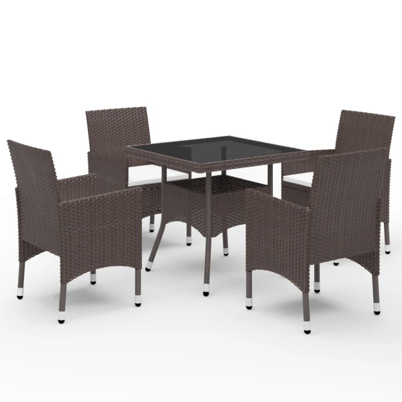 vidaXL Set de comedor de jardín 5 pzas ratán PE vidrio templado marrón vidaXL Set de comedor de jardín 5 pzas ratán PE vidrio templado marrón