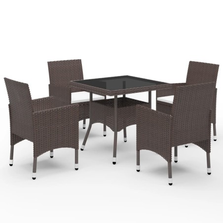 vidaXL Set de comedor de jardín 5 pzas ratán PE vidrio templado marrón