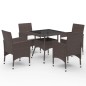 vidaXL Set de comedor de jardín 5 pzas ratán PE vidrio templado marrón vidaXL Set de comedor de jardín 5 pzas ratán PE vidrio templado marrón