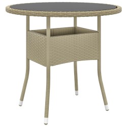 vidaXL Mesa de jardín vidrio templado ratán sintético beige Ø80x75 cm