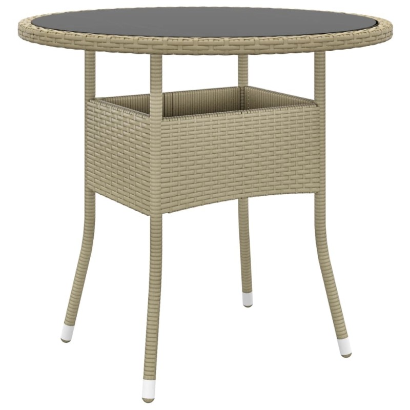 vidaXL Mesa de jardín vidrio templado ratán sintético beige Ø80x75 cm vidaXL Mesa de jardín vidrio templado ratán sintético beige Ø80x75 cm