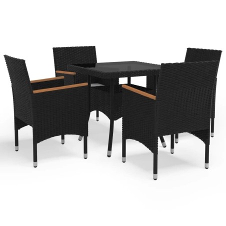 vidaXL Set de comedor de jardín 5 pzas ratán PE vidrio templado negro