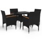 vidaXL Set de comedor de jardín 5 pzas ratán PE vidrio templado negro vidaXL Set de comedor de jardín 5 pzas ratán PE vidrio templado negro