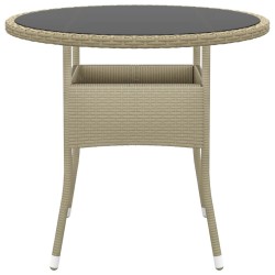 vidaXL Mesa de jardín vidrio templado ratán sintético beige Ø80x75 cm