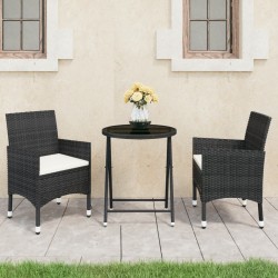 vidaXL Set de bistró de jardín 3 pzas ratán PE vidrio templado negro