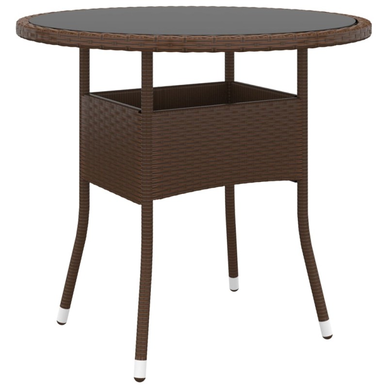 vidaXL Mesa de jardín vidrio templado ratán sintético marrón Ø80x75 cm vidaXL Mesa de jardín vidrio templado ratán sintético marrón Ø80x75 cm