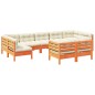 vidaXL Set de sofás jardín 9 pzas con cojines madera pino marrón cera vidaXL Set de sofás jardín 9 pzas con cojines madera pino marrón cera