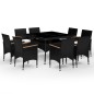 vidaXL Set de comedor de jardín 9 pzas ratán PE vidrio templado negro vidaXL Set de comedor de jardín 9 pzas ratán PE vidrio templado negro