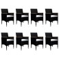 vidaXL Set de comedor de jardín 9 pzas ratán PE vidrio templado negro vidaXL Set de comedor de jardín 9 pzas ratán PE vidrio templado negro