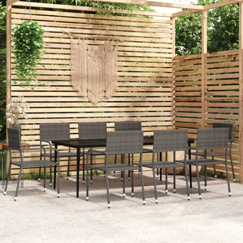 vidaXL Juego de comedor para jardín 9 piezas gris vidaXL Juego de comedor para jardín 9 piezas gris