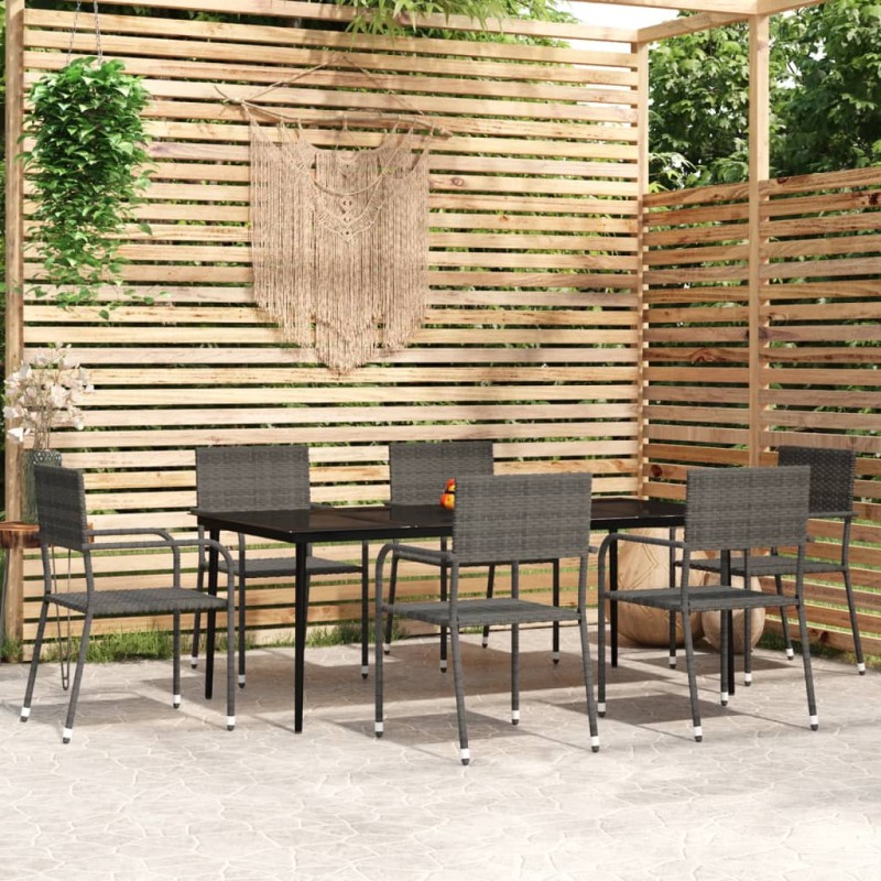 vidaXL Juego de comedor para jardín 7 piezas gris vidaXL Juego de comedor para jardín 7 piezas gris