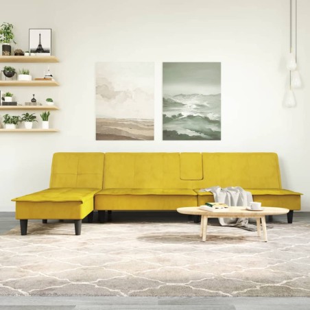 vidaXL Sofá cama en forma de L terciopelo amarillo 255x140x70 cm