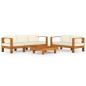 vidaXL Muebles de jardín 5 pzas cojines blanco crema madera de acacia vidaXL Muebles de jardín 5 pzas cojines blanco crema madera de acacia